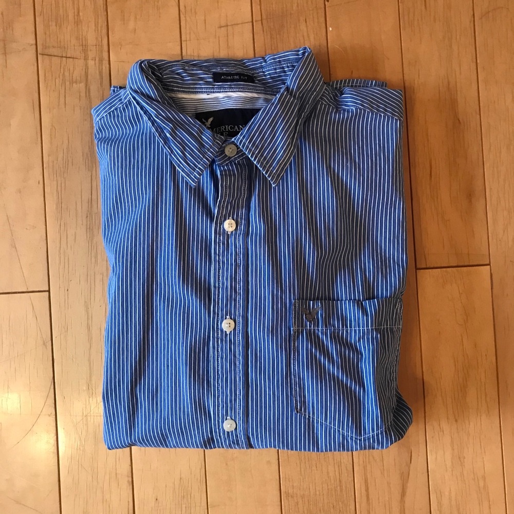 American Eagle Athletic Fit Stripped Button Down